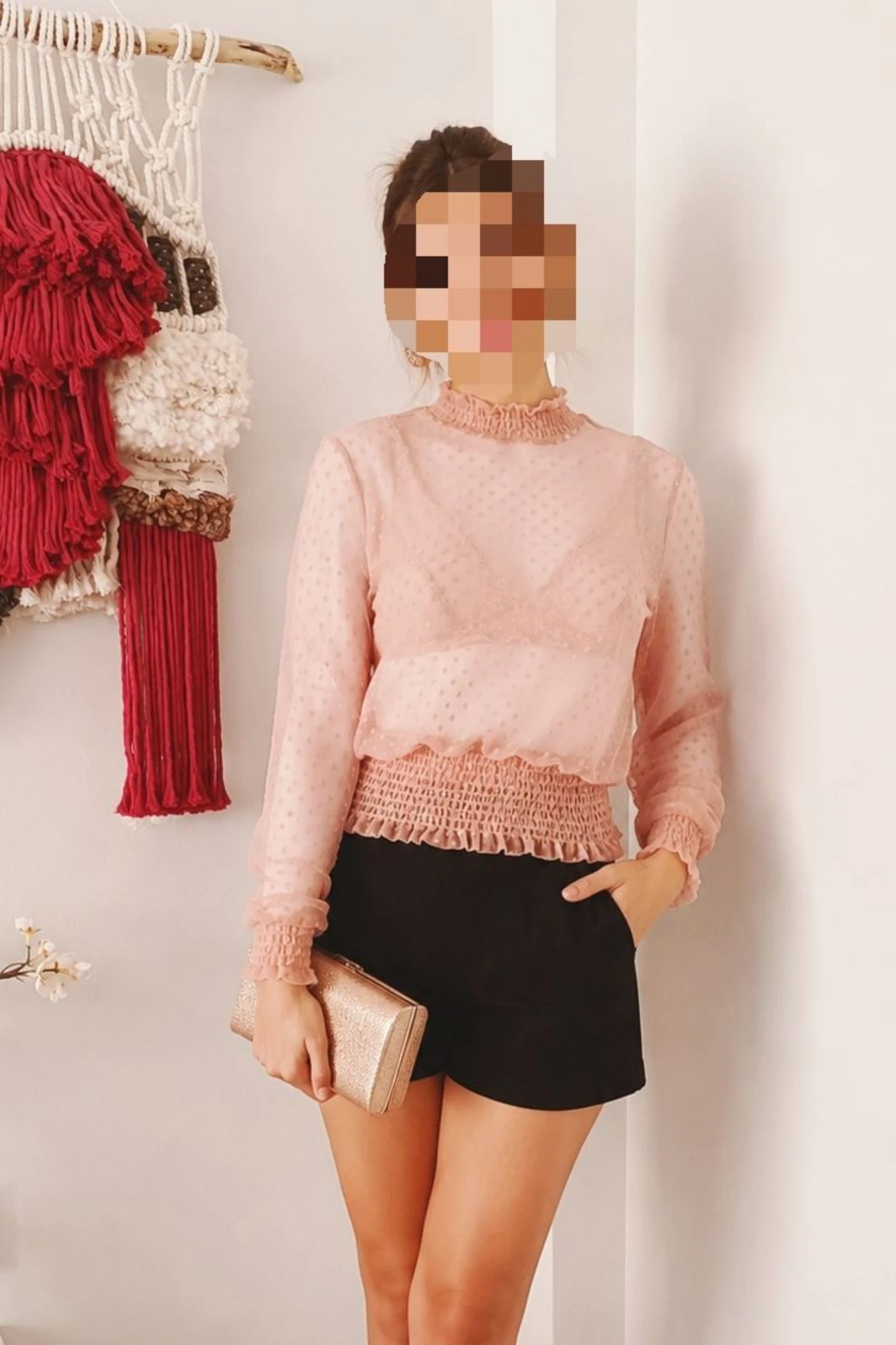 Halftransparante tuleblouse met T.M kanten top – photo 2